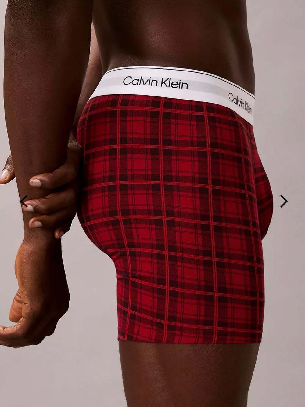 Calvin Klein Red Plaid Stretch Boxer Briefs with Logo Waistband new